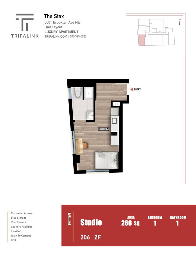Studio - 286 sqft 206 floor plan